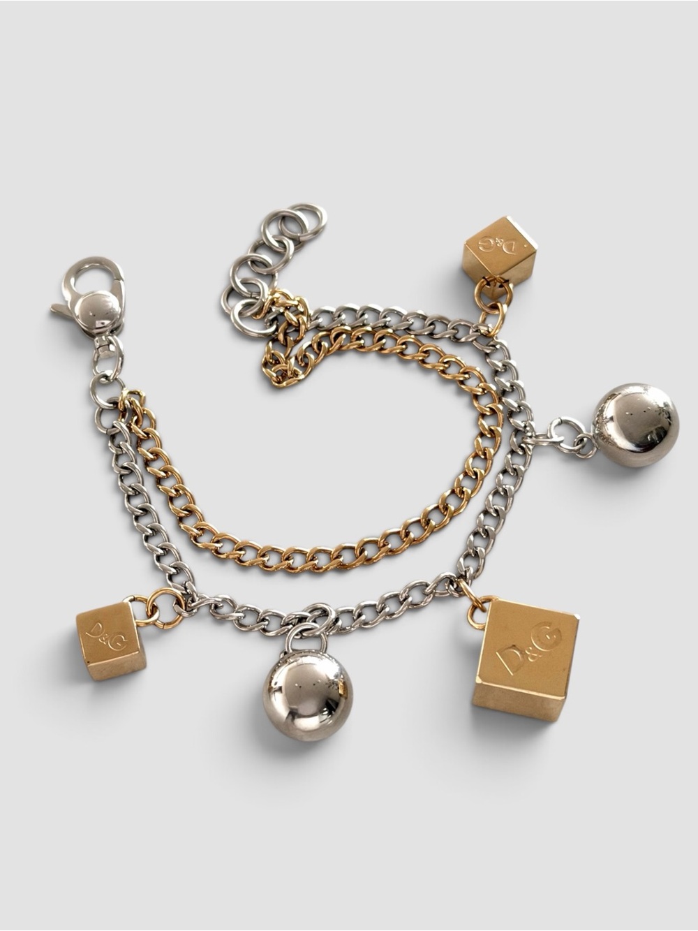 Dolce & Gabbana D&G Logo Cube & Ball Charm Two-Tone Multi-Chain Bracelet